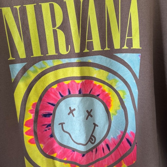 Nirvana sz M Overdyed Smiley Long Sleeve Oversized Pullover Sweatshirt Womens - Picture 4 of 7